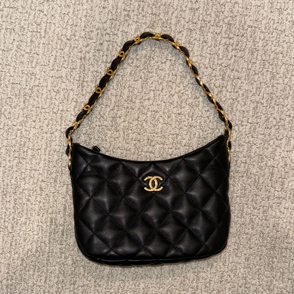 Chanel Black Hobo Quilted Shoulder Bag with Gold Chain